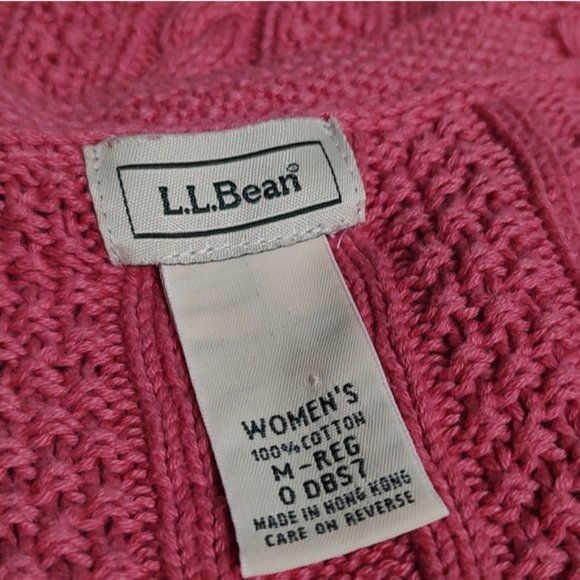 Vintage LL Bean Pink Cable Knit Cotton Cardigan M - Picture 6 of 8